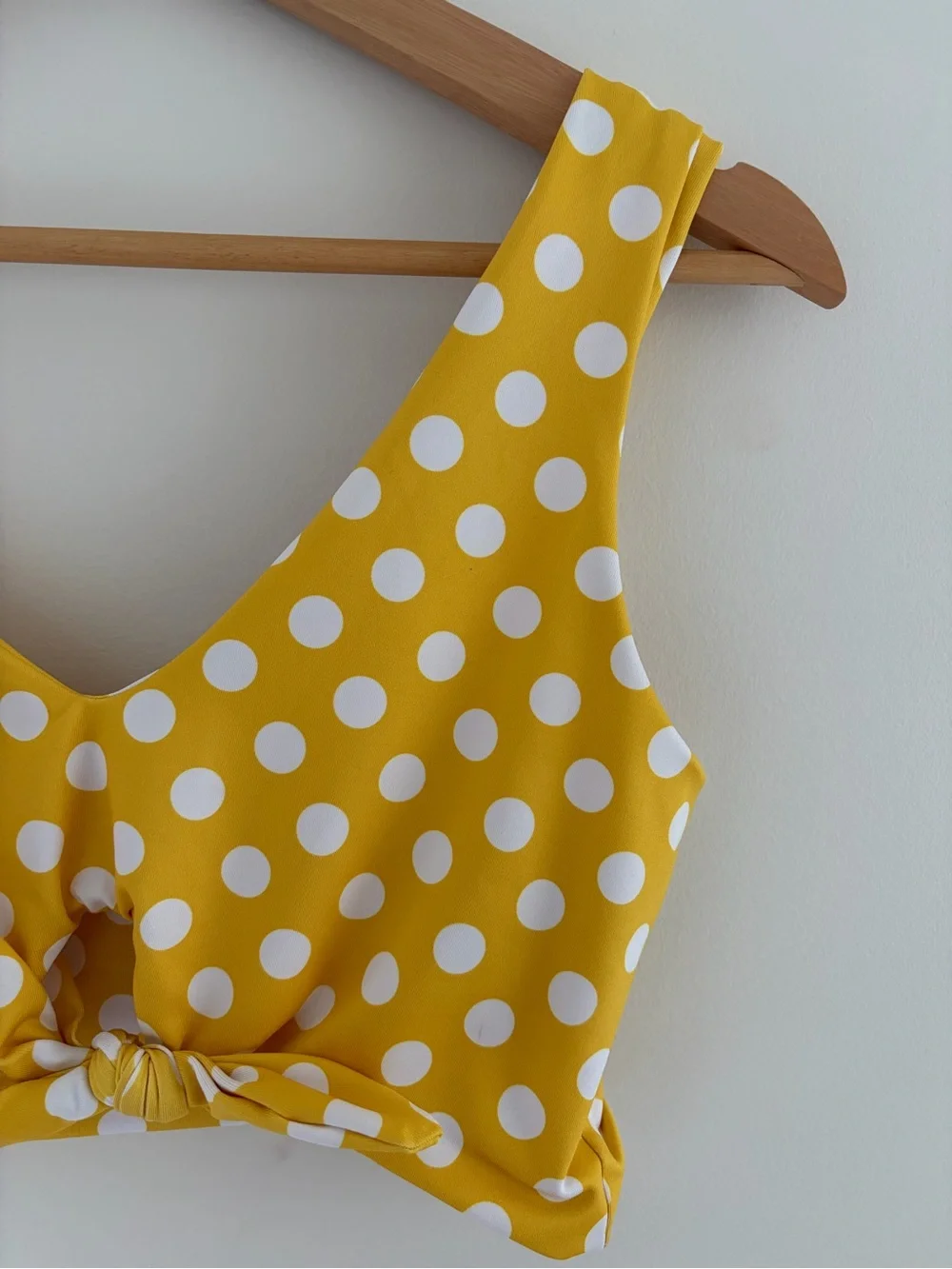 Polka Dot Tie-Front Bikini Top - Yellow, L - Picture 2 of 4